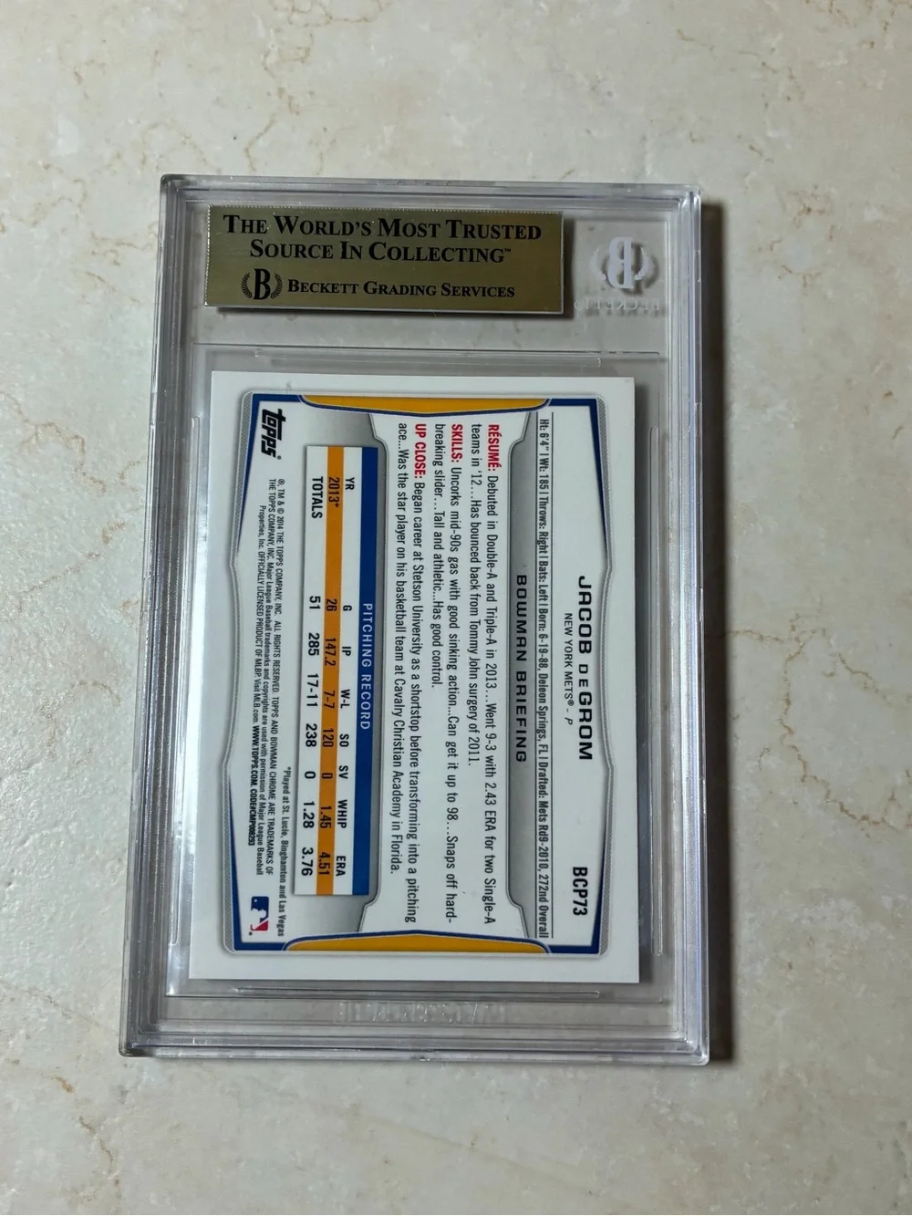 Jacob deGrom 2014 Bowman Chrome Prospects #BCP73 Graded 9.5